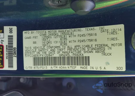 2015 Toyota Tacoma Base V6 z USA, uszkodzony, nr VIN 5TFLU4EN1FX122847